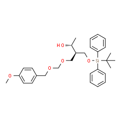 ChemSpider 2D Image | (2R,3R)-4-{[(4-Methoxybenzyl)oxy]methoxy}-3-({[(2-methyl-2-propanyl)(diphenyl)silyl]oxy}methyl)-2-butanol | C30H40O5Si