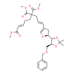 ChemSpider 2D Image | Trimethyl (1E,7E)-8-[(5S)-5-{(4S,5S)-5-[(benzyloxy)methyl]-2,2-dimethyl-1,3-dioxolan-4-yl}-4,5-dihydro-3-furanyl]-1,7-octadiene-1,5,5-tricarboxylate | C31H40O10