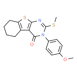 ChemSpider 2D Image | 3-(4-Methoxyphenyl)-2-(methylsulfanyl)-5,6,7,8-tetrahydro[1]benzothieno[2,3-d]pyrimidin-4(3H)-one | C18H18N2O2S2