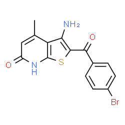 ChemSpider 2D Image | 3-Amino-2-(4-bromobenzoyl)-4-methylthieno[2,3-b]pyridin-6(7H)-one | C15H11BrN2O2S