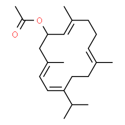 ChemSpider 2D Image | (2E,6E,10E,12E)-10-Isopropyl-3,7,13-trimethyl-2,6,10,12-cyclotetradecatetraen-1-yl acetate | C22H34O2