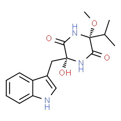 ChemSpider 2D Image | (3R,6R)-3-Hydroxy-3-(1H-indol-3-ylmethyl)-6-isopropyl-6-methoxy-2,5-piperazinedione | C17H21N3O4
