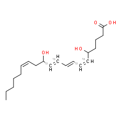 ChemSpider 2D Image | (6Z,8E,10E,14Z)-5,12-Dihydroxy(6,7,10,11-~13~C_4_)-6,8,10,14-icosatetraenoic acid | C1613C4H32O4
