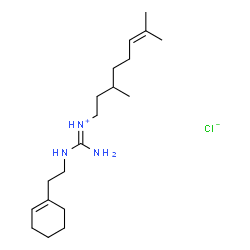 ChemSpider 2D Image | (E)-Amino{[2-(1-cyclohexen-1-yl)ethyl]amino}-N-(3,7-dimethyl-6-octen-1-yl)methaniminium chloride | C19H36ClN3