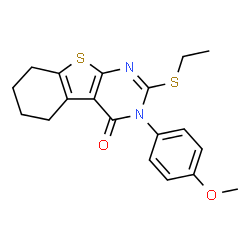 ChemSpider 2D Image | 2-(Ethylsulfanyl)-3-(4-methoxyphenyl)-5,6,7,8-tetrahydro[1]benzothieno[2,3-d]pyrimidin-4(3H)-one | C19H20N2O2S2
