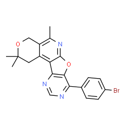 ChemSpider 2D Image | 8-(4-Bromophenyl)-2,2,5-trimethyl-1,4-dihydro-2H-pyrano[4'',3'':4',5']pyrido[3',2':4,5]furo[3,2-d]pyrimidine | C21H18BrN3O2