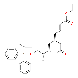 ChemSpider 2D Image | Ethyl (2E)-4-{(2R,4R)-2-[(2R)-1-{[(2-methyl-2-propanyl)(diphenyl)silyl]oxy}-2-propanyl]-6-oxotetrahydro-2H-pyran-4-yl}-2-butenoate | C30H40O5Si