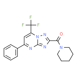 ChemSpider 2D Image | [5-Phenyl-7-(trifluoromethyl)[1,2,4]triazolo[1,5-a]pyrimidin-2-yl](1-piperidinyl)methanone | C18H16F3N5O