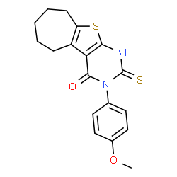 ChemSpider 2D Image | 2-Mercapto-3-(4-methoxy-phenyl)-3,5,6,7,8,9-hexahydro-10-thia-1,3-diaza-benzo[a]azulen-4-one | C18H18N2O2S2