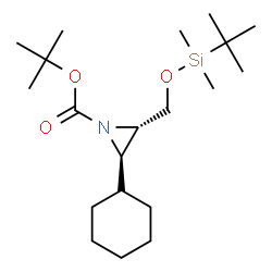 ChemSpider 2D Image | 2-Methyl-2-propanyl (2R,3S)-2-cyclohexyl-3-({[dimethyl(2-methyl-2-propanyl)silyl]oxy}methyl)-1-aziridinecarboxylate | C20H39NO3Si