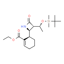 ChemSpider 2D Image | Ethyl (6S)-6-{(2R,3S)-3-[(1R)-1-{[dimethyl(2-methyl-2-propanyl)silyl]oxy}ethyl]-4-oxo-2-azetidinyl}-1-cyclohexene-1-carboxylate | C20H35NO4Si