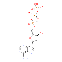 ChemSpider 2D Image | 2'-Deoxy-5'-O-[{[hydroxy(phosphonooxy)phosphoryl]oxy}(methyl)phosphoryl]adenosine | C11H18N5O11P3