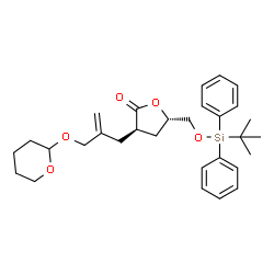 ChemSpider 2D Image | (3R,5S)-5-({[(2-Methyl-2-propanyl)(diphenyl)silyl]oxy}methyl)-3-{2-[(tetrahydro-2H-pyran-2-yloxy)methyl]-2-propen-1-yl}dihydro-2(3H)-furanone | C30H40O5Si