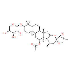 ChemSpider 2D Image | (1'S,2S,4aR,5'S,5aR,7R,7aR,7bR,8R,10S,11aS,12aS,12bS,14aR)-1,1,5',7a,8,12a-Hexamethyl-2-(beta-D-xylopyranosyloxy)hexadecahydro-2H-spiro[cyclopropa[1',8a']naphtho[2',1':4,5]indeno[2,1-b]pyran-10,2'-[3,
6]dioxabicyclo[3.1.0]hexan]-7-yl acetate | C37H56O10