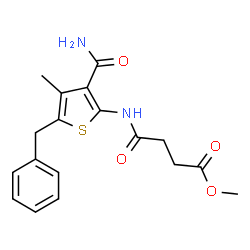 ChemSpider 2D Image | Methyl 4-[(5-benzyl-3-carbamoyl-4-methyl-2-thienyl)amino]-4-oxobutanoate | C18H20N2O4S