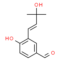 ChemSpider 2D Image | 4-Hydroxy-3-[(1E)-3-hydroxy-3-methyl-1-buten-1-yl]benzaldehyde | C12H14O3