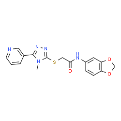 ChemSpider 2D Image | N-(1,3-Benzodioxol-5-yl)-2-{[4-methyl-5-(3-pyridinyl)-4H-1,2,4-triazol-3-yl]sulfanyl}acetamide | C17H15N5O3S