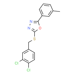 ChemSpider 2D Image | 2-(3,4-Dichloro-benzylsulfanyl)-5-m-tolyl-[1,3,4]oxadiazole | C16H12Cl2N2OS