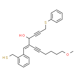 ChemSpider 2D Image | (5E)-11-Methoxy-1-(phenylsulfanyl)-5-[2-(sulfanylmethyl)benzylidene]-2,6-undecadiyn-4-ol | C26H28O2S2
