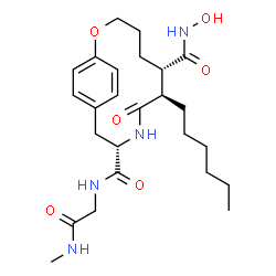 ChemSpider 2D Image | (6S,7R,10S)-7-Hexyl-N~6~-hydroxy-N~10~-[2-(methylamino)-2-oxoethyl]-8-oxo-2-oxa-9-azabicyclo[10.2.2]hexadeca-1(14),12,15-triene-6,10-dicarboxamide | C25H38N4O6