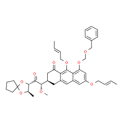 ChemSpider 2D Image | (1S)-1-C-{(2R)-5-[(Benzyloxy)methoxy]-7,10-bis[(2E)-2-buten-1-yloxy]-4-oxo-1,2,3,4-tetrahydro-2-anthracenyl}-3,4-O-1,1-cyclopentanediyl-5-deoxy-1-O-methyl-D-xylulose | C41H48O9