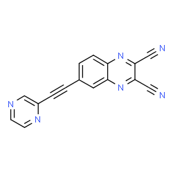 ChemSpider 2D Image | 6-(2-Pyrazinylethynyl)-2,3-quinoxalinedicarbonitrile | C16H6N6