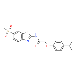 ChemSpider 2D Image | 2-(4-Isopropylphenoxy)-N-[6-(methylsulfonyl)-1,3-benzothiazol-2-yl]acetamide | C19H20N2O4S2