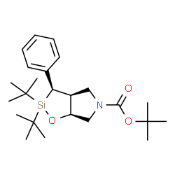 ChemSpider 2D Image | 2-Methyl-2-propanyl (3R,3aS,6aS)-2,2-bis(2-methyl-2-propanyl)-3-phenylhexahydro-5H-[1,2]oxasilolo[4,5-c]pyrrole-5-carboxylate | C24H39NO3Si