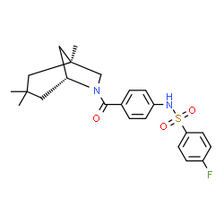 ChemSpider 2D Image | 4-Fluoro-N-(4-{[(1S,5R)-1,3,3-trimethyl-6-azabicyclo[3.2.1]oct-6-yl]carbonyl}phenyl)benzenesulfonamide | C23H27FN2O3S