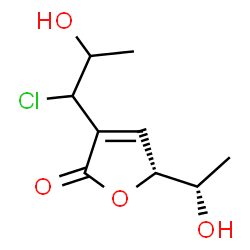 ChemSpider 2D Image | (5R)-3-(1-Chloro-2-hydroxypropyl)-5-[(1S)-1-hydroxyethyl]-2(5H)-furanone | C9H13ClO4