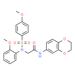 ChemSpider 2D Image | N-(2,3-Dihydro-1,4-benzodioxin-6-yl)-N~2~-(2-methoxyphenyl)-N~2~-[(4-methoxyphenyl)sulfonyl]glycinamide | C24H24N2O7S