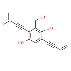 ChemSpider 2D Image | 3-(Hydroxymethyl)-2,5-bis(3-methyl-3-buten-1-yn-1-yl)-1,4-benzenediol | C17H16O3