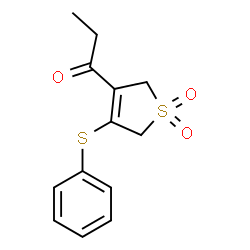 ChemSpider 2D Image | 1-[1,1-Dioxido-4-(phenylsulfanyl)-2,5-dihydro-3-thiophenyl]-1-propanone | C13H14O3S2