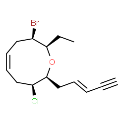 ChemSpider 2D Image | (2R,3R,5Z,8S,9S)-3-Bromo-8-chloro-2-ethyl-9-[(2E)-2-penten-4-yn-1-yl]-2,3,4,7,8,9-hexahydrooxonine | C15H20BrClO