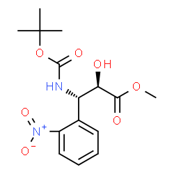 ChemSpider 2D Image | Methyl (2R,3S)-2-hydroxy-3-({[(2-methyl-2-propanyl)oxy]carbonyl}amino)-3-(2-nitrophenyl)propanoate | C15H20N2O7