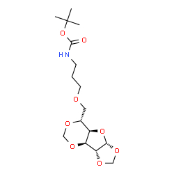 ChemSpider 2D Image | 2-Methyl-2-propanyl {3-[(3aR,3bS,7R,7aR,8aR)-tetrahydro-3bH-[1,3]dioxolo[4,5]furo[3,2-d][1,3]dioxin-7-ylmethoxy]propyl}carbamate | C16H27NO8