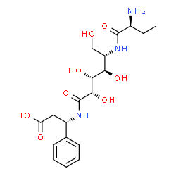 ChemSpider 2D Image | (3S)-3-{[(2S,3R,4R,5S)-5-{[(2S)-2-Aminobutanoyl]amino}-2,3,4,6-tetrahydroxyhexanoyl]amino}-3-phenylpropanoic acid | C19H29N3O8