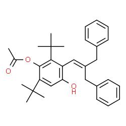 ChemSpider 2D Image | 3-(2-Benzyl-3-phenyl-1-propen-1-yl)-4-hydroxy-2,6-bis(2-methyl-2-propanyl)phenyl acetate | C32H38O3