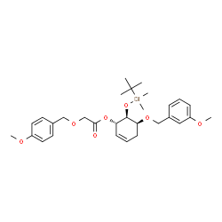 ChemSpider 2D Image | (1S,5S,6S)-6-{[Dimethyl(2-methyl-2-propanyl)silyl]oxy}-5-[(3-methoxybenzyl)oxy]-2-cyclohexen-1-yl [(4-methoxybenzyl)oxy]acetate | C30H42O7Si