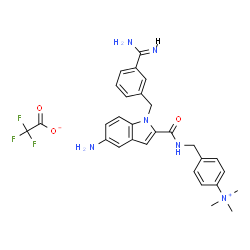 ChemSpider 2D Image | 4-[({[5-Amino-1-(3-carbamimidoylbenzyl)-1H-indol-2-yl]carbonyl}amino)methyl]-N,N,N-trimethylanilinium trifluoroacetate | C29H31F3N6O3