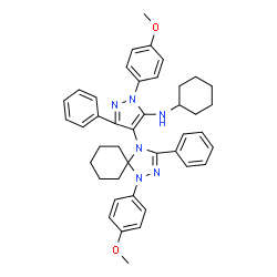ChemSpider 2D Image | N-Cyclohexyl-1-(4-methoxyphenyl)-4-[1-(4-methoxyphenyl)-3-phenyl-1,2,4-triazaspiro[4.5]dec-2-en-4-yl]-3-phenyl-1H-pyrazol-5-amine | C42H46N6O2