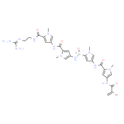 ChemSpider 2D Image | 4-[(2-Bromoacryloyl)amino]-N-{5-[(5-{[5-({2-[(diaminomethylene)amino]ethyl}carbamoyl)-1-methyl-1H-pyrrol-3-yl]carbamoyl}-1-methyl-1H-pyrrol-3-yl)(~14~C)carbamoyl]-1-methyl-1H-pyrrol-3-yl}-1-methyl-1H-
pyrrole-2-carboxamide | C2914CH35BrN12O5