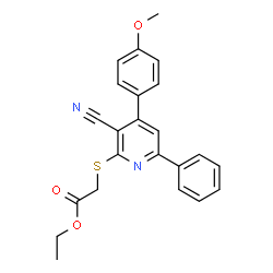 ChemSpider 2D Image | Ethyl {[3-cyano-4-(4-methoxyphenyl)-6-phenyl-2-pyridinyl]sulfanyl}acetate | C23H20N2O3S
