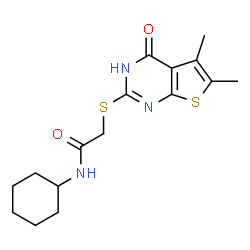 ChemSpider 2D Image | N-Cyclohexyl-2-[(5,6-dimethyl-4-oxo-3,4-dihydrothieno[2,3-d]pyrimidin-2-yl)sulfanyl]acetamide | C16H21N3O2S2