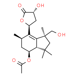 ChemSpider 2D Image | (1S,3aS,4S,6R)-1-(Hydroxymethyl)-7-[(2S,4R)-4-hydroxy-5-oxotetrahydro-2-furanyl]-1,3,3,6-tetramethyl-2,3,3a,4,5,6-hexahydro-1H-inden-4-yl acetate | C20H30O6