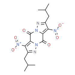 ChemSpider 2D Image | 2,7-Diisobutyl-3,8-dinitro-4H,9H-dipyrazolo[1,5-a:1',5'-d]pyrazine-4,9-dione | C16H18N6O6
