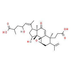 ChemSpider 2D Image | (5Z)-6-[(1R,3R,3aS,3bR,4aR,7S,9aR)-7-(2-Carboxyethyl)-3-hydroxy-6-isopropenyl-3a,7,9a-trimethyl-9-oxo-1,2,3,3a,4a,5,6,7,9,9a-decahydrocyclopenta[7,8]naphtho[1,8a-b]oxiren-1-yl]-4-hydroxy-2-methyl-5-he
ptenoic acid | C30H42O8