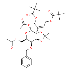 ChemSpider 2D Image | 1,6-Di-O-acetyl-4-O-benzyl-2-C-{(2E)-1,4-bis[(2,2-dimethylpropanoyl)oxy]-2-buten-2-yl}-2,3-O-isopropylidene-alpha-D-talopyranose | C34H48O12