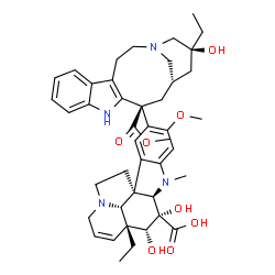 ChemSpider 2D Image | (2beta,3beta,4beta,5alpha,12beta,19alpha)-15-[(13S,15S,17S)-17-Ethyl-17-hydroxy-13-(methoxycarbonyl)-1,11-diazatetracyclo[13.3.1.0~4,12~.0~5,10~]nonadeca-4(12),5,7,9-tetraen-13-yl]-3,4-dihydroxy-16-me
thoxy-1-methyl-6,7-didehydroaspidospermidine-3-carboxylic acid | C43H54N4O8