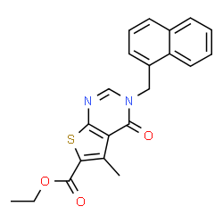 ChemSpider 2D Image | Ethyl 5-methyl-3-(1-naphthylmethyl)-4-oxo-3,4-dihydrothieno[2,3-d]pyrimidine-6-carboxylate | C21H18N2O3S